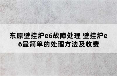 东原壁挂炉e6故障处理 壁挂炉e6最简单的处理方法及收费